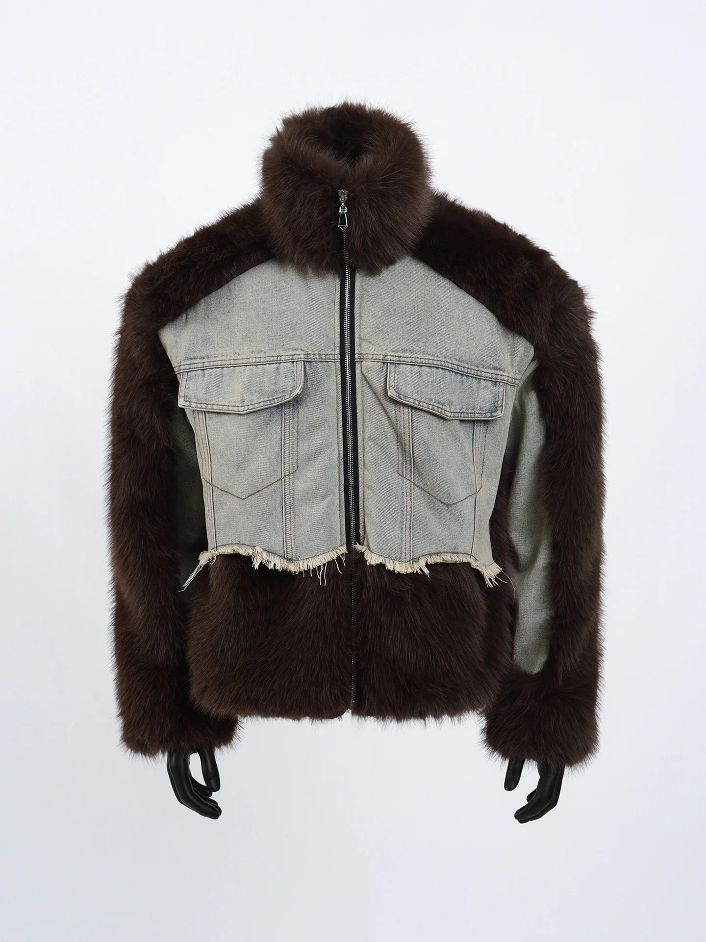 

Starlit Men's Thiened ort Fur Jaet Patchwork Design Warmth Youth Casual Faion Outerwear Fake Fur Coat Zipper Closure