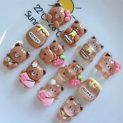 10PCS Shiny/Clear Brown Bear Series Miniature Flatback Resin Cabochons For Hairpin Scrapbooking DIY Home Decor Craft Accessories