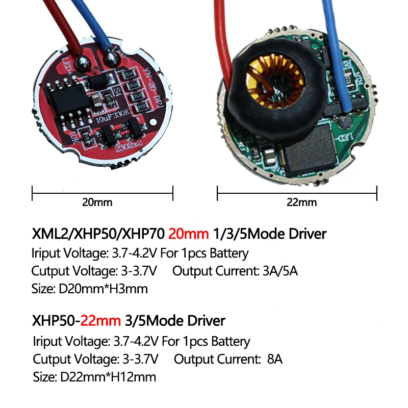 LED Torch Constant Current Flashlight Driver DC3-3.7V 3A 5A 8A 1/3/5 Mode 1 Battery XML2 10W XHP50/70/90 Headlamp Circuit Board