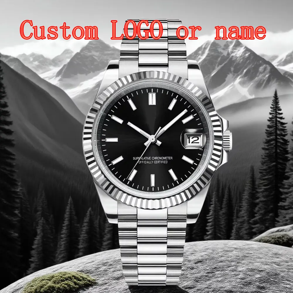 36mm/39mm esfera estéril personalizada pulsera de acero con cristal de zafiro relojes mecánicos para Hombre NH35 Reloj automático para Hombre Reloj para Hombre
