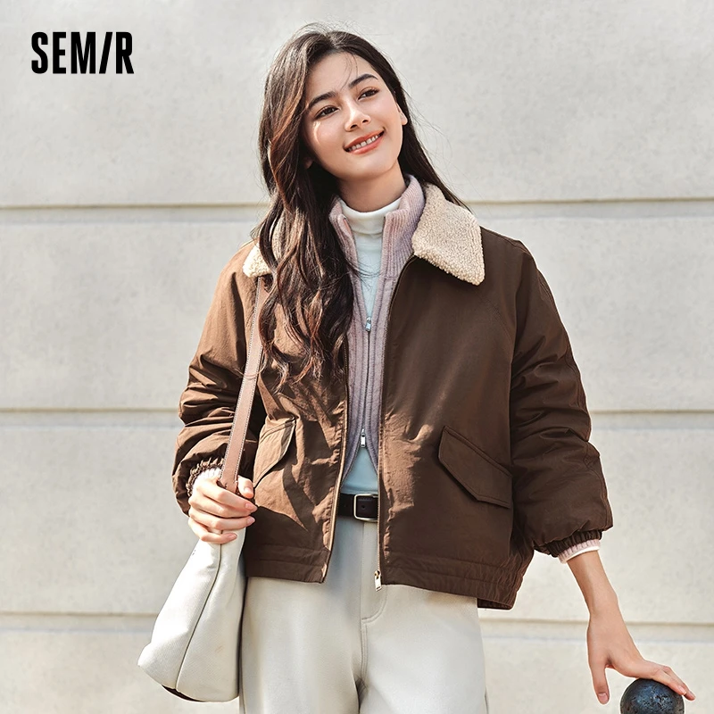 Semir Coat Women Oversize Raglan Sleeve Imitation Lamb Wool Fur Collar Winter 2024 New Retro Quilted Jacket