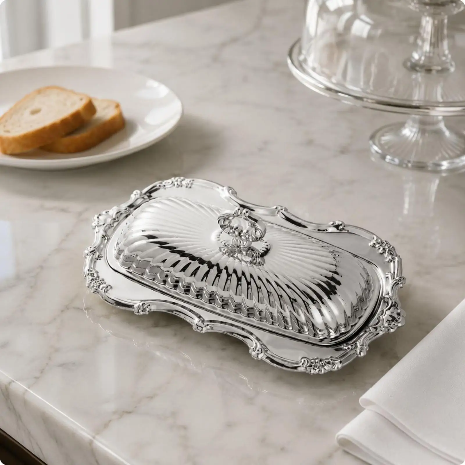 Stainless Steel Butter Dish Ribbed Design Kitchen Storage Compact Size