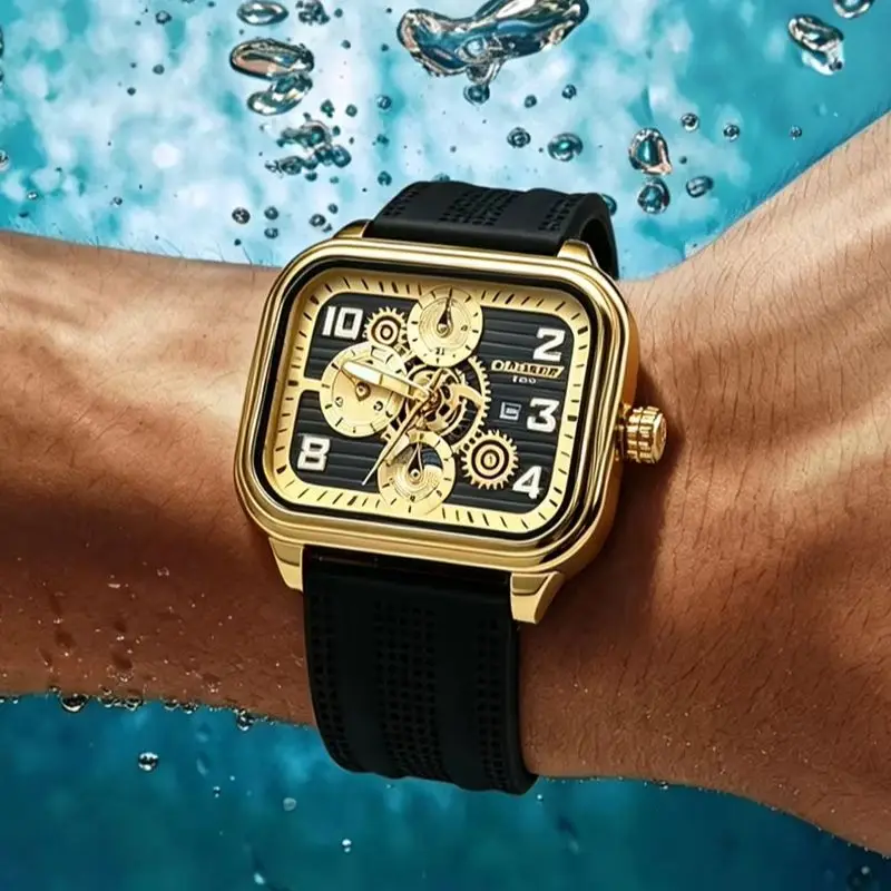 Casual Fashion Sports Waterproof Men's Quartz Watches Silicone Band Golden Dial Male Clock Relogio Masculino