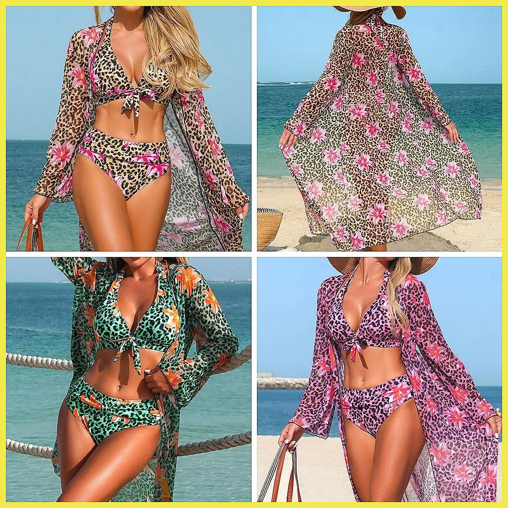 

Leopard Print 3-Piece Brazilian Bikini Set - Sexy Women's Swimwear for Beach & Pool
