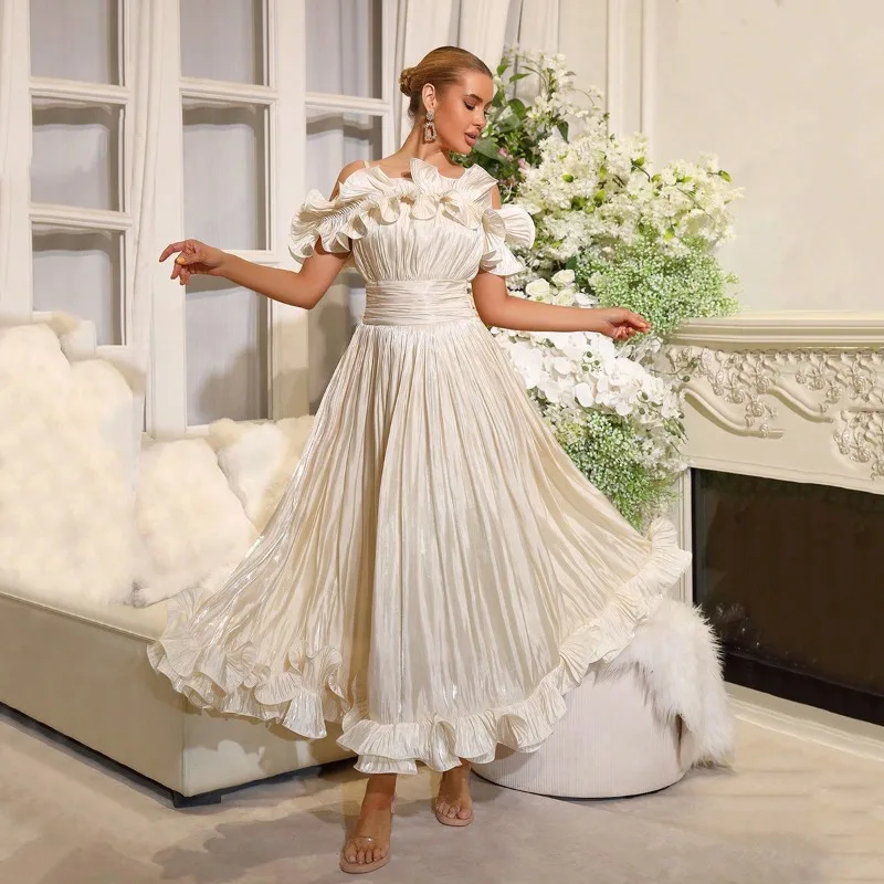 

2026 Summer New Big Skirt Hem Temperament Dress French Fungus Edge Dress Long Dress Women's