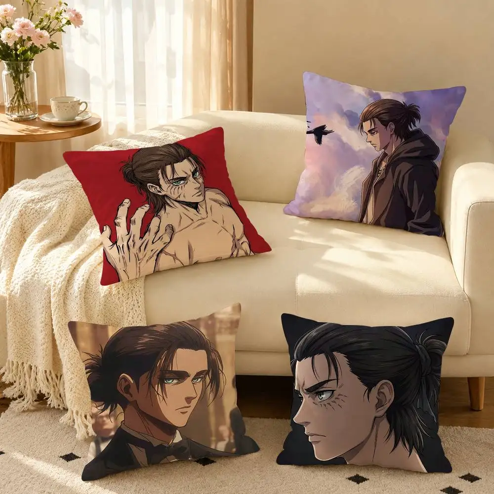 A-Attack on Titan Eren Yeager Pillow Case Square Double-Sided Sofa Cushion Cover Bedroom Bedside Pillow