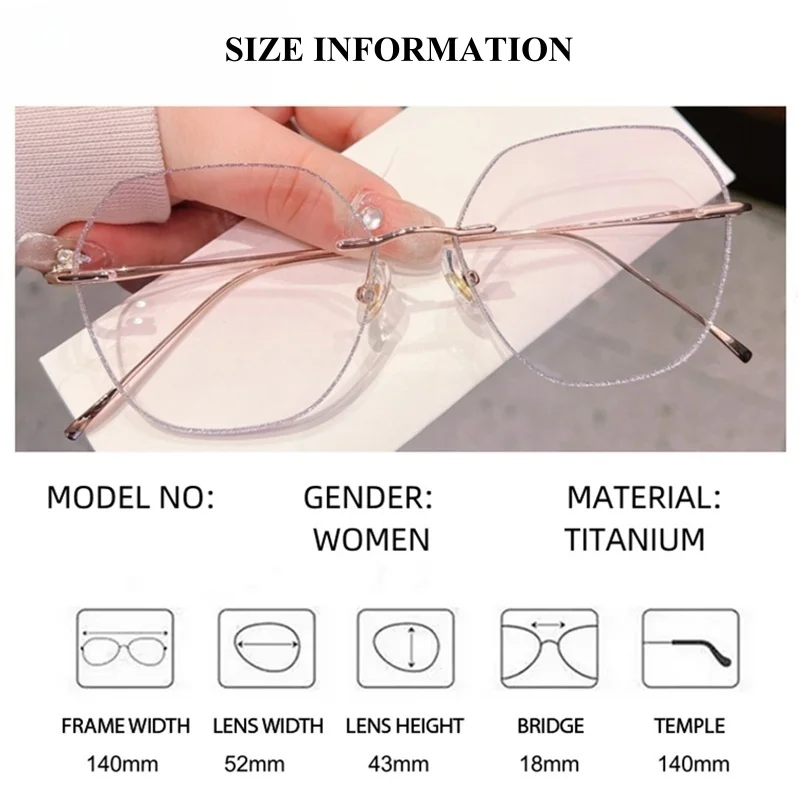 Women Rimless Eyeglass Titanium Clear Lenses Elegant Prescription Glasses Lady Diamonds Glitter Shiny Edge Glass Fashion Gafas