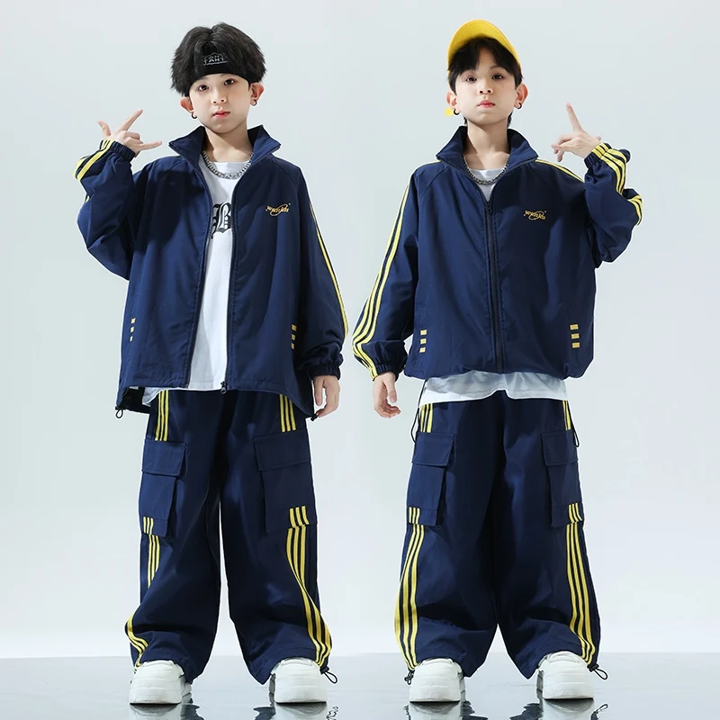 

Kids Hip Hop Clothing Blue Loose Long Sleeves Shirt Coat Pants Boys Drum Street Dance Outfit Girls Jazz performance Suit XH1154