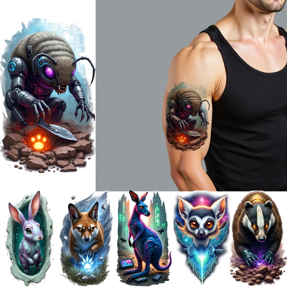 

3pcs Temporary Tattoo Badger Tattoo Waterproof Long-lasting Body Stickers Dinosaur Tattoo Kangaroo Tattoo For Adults Thighs
