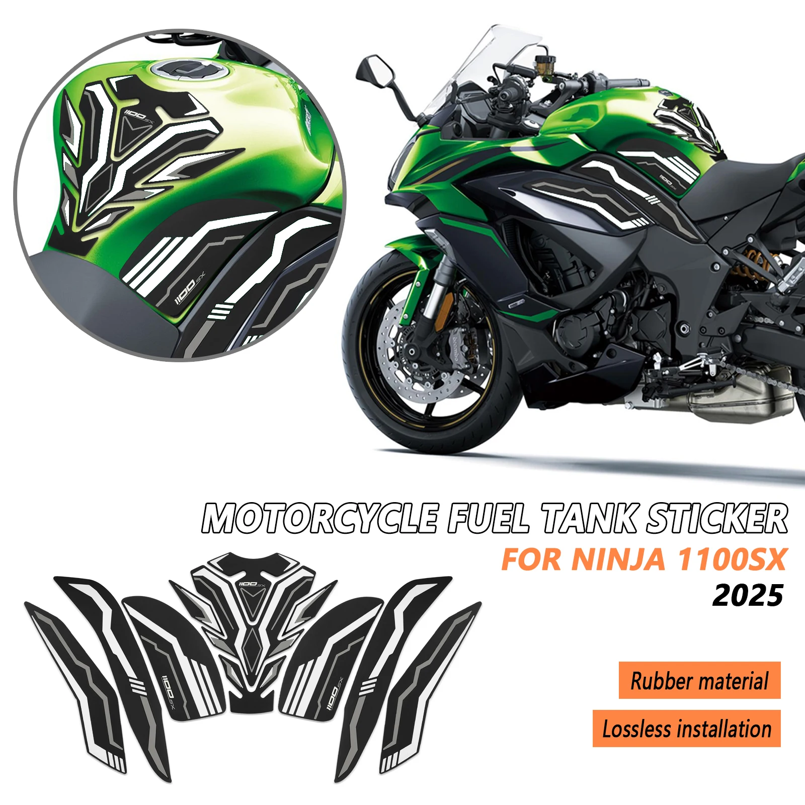 

Наклейка на топливный бак мотоцикла, тяговая накладка на топливный бак, нескользящая боковая наклейка на топливный бак для NINJA 1100SX 2025-аксессуары