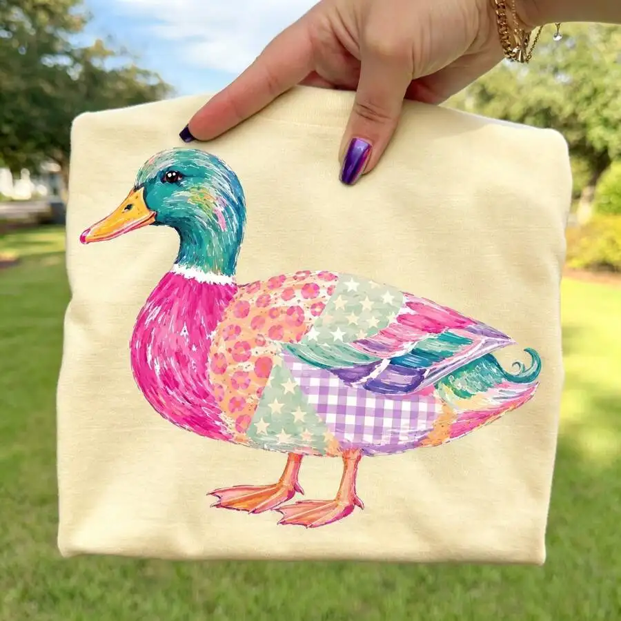 Women's Vintage Graphic Tee Mallard Duck Cute Pastel Patchwork Cheetah Plaid Print Short Sleeve Preppy Aesthetic Casual Top Summer Vacation Outdoor Gift For Her