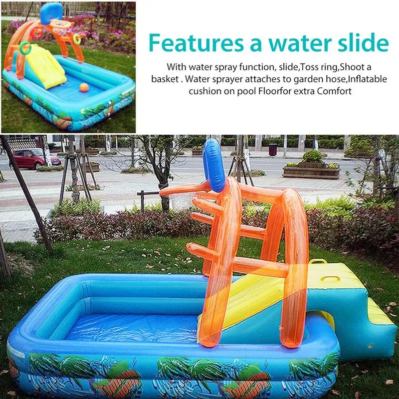 Nova corrediça de água crianças diversão gramado corrediça de água iatables piscinas anel lanches jogo para crianças verão slide conjunto quintal brinquedos ao ar livre