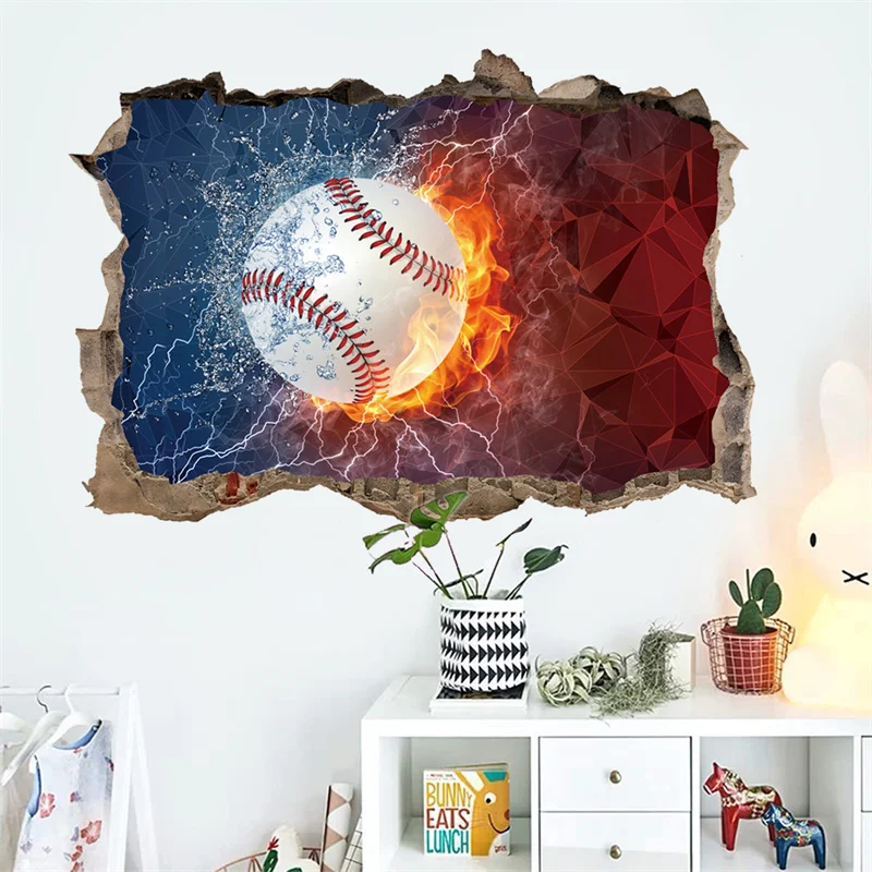 Wall Breaking Baseball Wall Stickers Room Decor Stickers Muraux pegatinas de pared