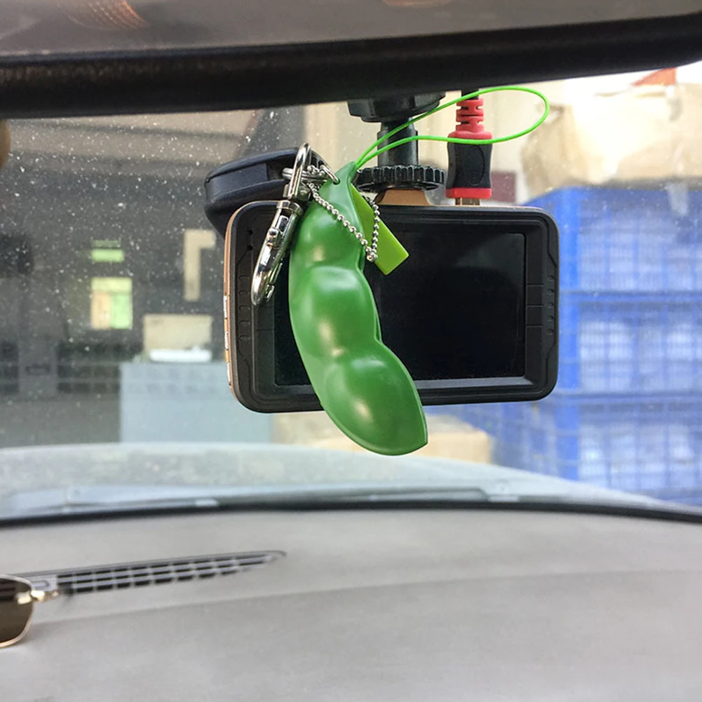 Mini Squeeze Beans Toy Relieve Sensory Fidget Toys Facial Cute Plastic Bean Bag Key Chain for Kids Adults 7.5x2x2cm