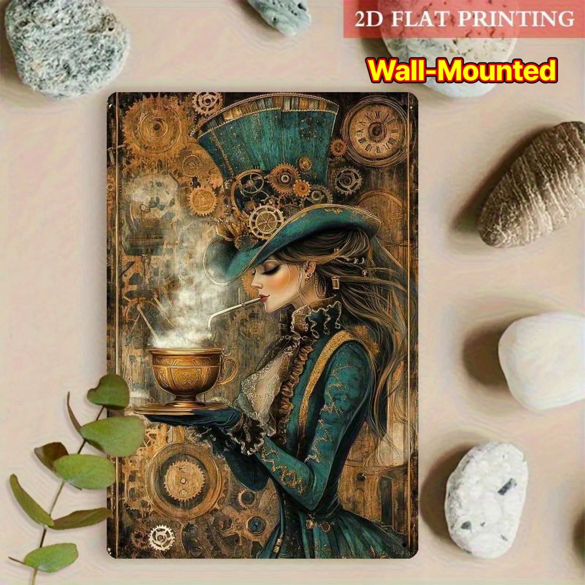 CIFBUY Retro Vintage Steampunk Woman With Cup Tin Metal Sign Plaque Aluminum Wall Art Waterproof Durable Decor For Room Home Bar