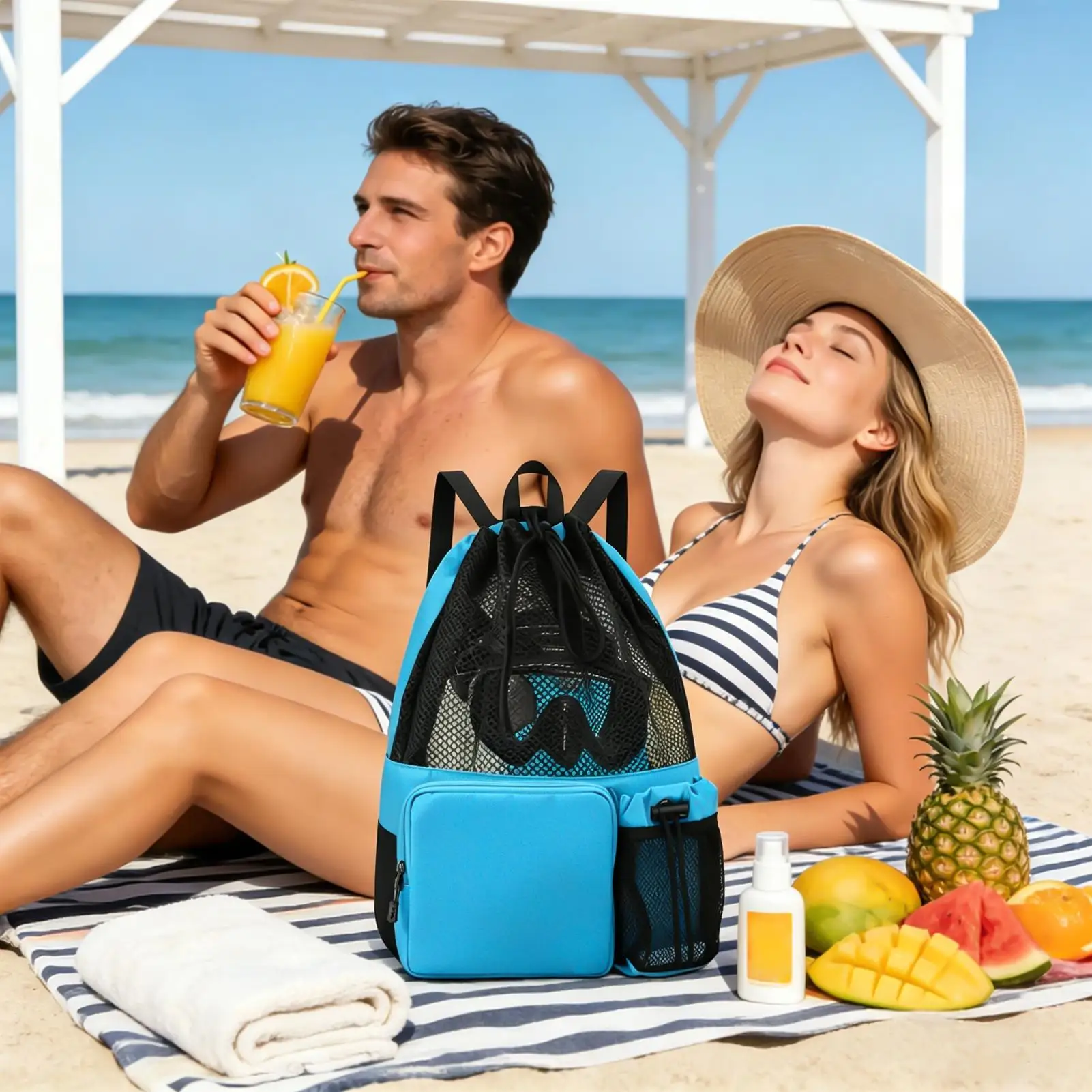 

Gym Backpack Waterproof Portable Swimming Large Gear Mesh Beach Backpack For Swimming Fitness Exercise Gym Playground Outdoor