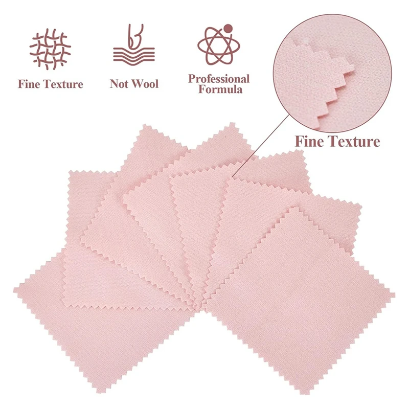 100PCS เครื่องประดับผ้าทําความสะอาด,Professional ผ้าขัดห่อ,สีชมพูเงินผ้าขัด 3.15X3.15In-A22G