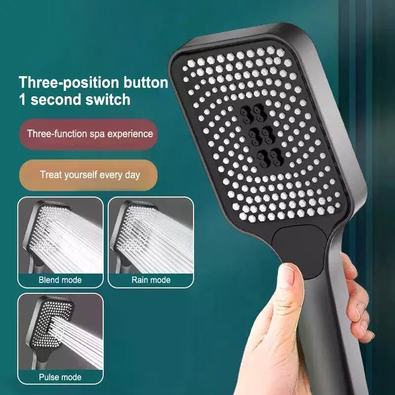 Adjustable 3-Mode High Pressure Shower Head Large Flow Water Saving Rainfall Mixer Bathroom Accessory