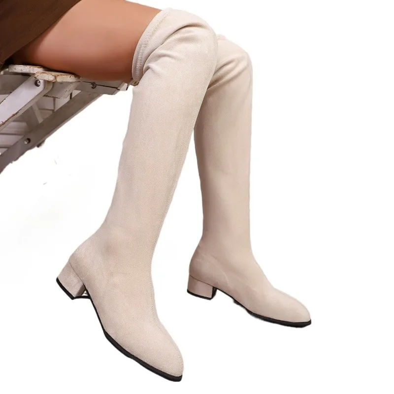 Mid Heels Women Long Boots 2025 New Designer Elegant Shoes Winter Snow Comfortable Sock Boots Dress Pumps Classical Knee Boots