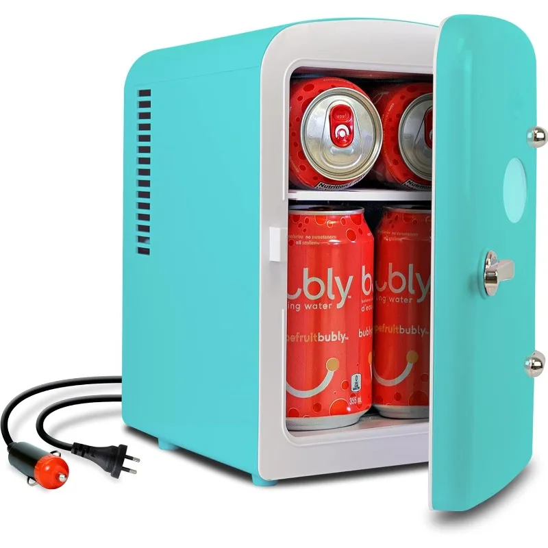 Mini portable refrigerator, 4L compact fridge, includes 12V and AC power cords