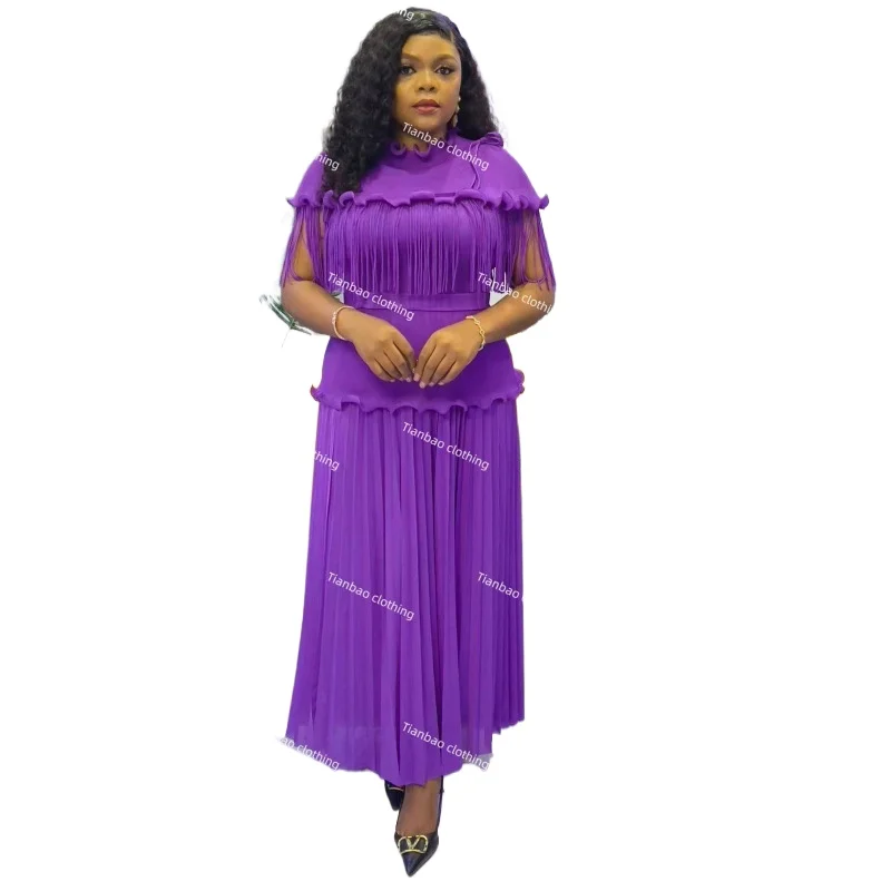 

Miyake Pleated Lotus Leaf Dense Edge Irregular Set Adjustable Round Neck Fringed Top + Skirt Two-piece Set Loose Women Clothing