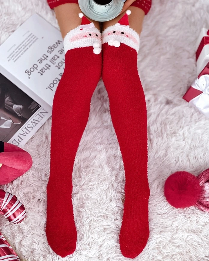 Women's 1Pair Christmas Cartoon Leg Socks Warm Long Socks 2025 Autumn/Winter Spring New Fashion Casual Calfskin Socks