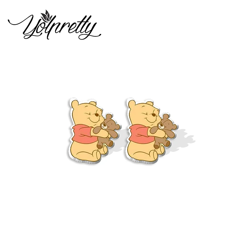 2024 New Cartoon Baby Pooh Piglet Eeyore Tigger with Bear Doll Handcraft Epoxy Acrylic Stud Earrings