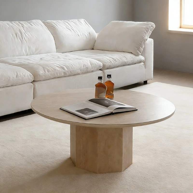 

Minimalist wabi-sabi wind travertine rock slab coffee table round household small apartment round table