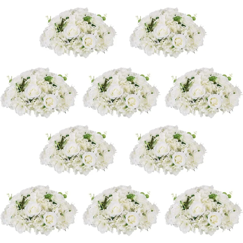 

Flower Ball Arrangement Bouquet - 10 Pcs 15.7 inch Diameter White Fake Flowers Roses Balls for Centerpieces Tables