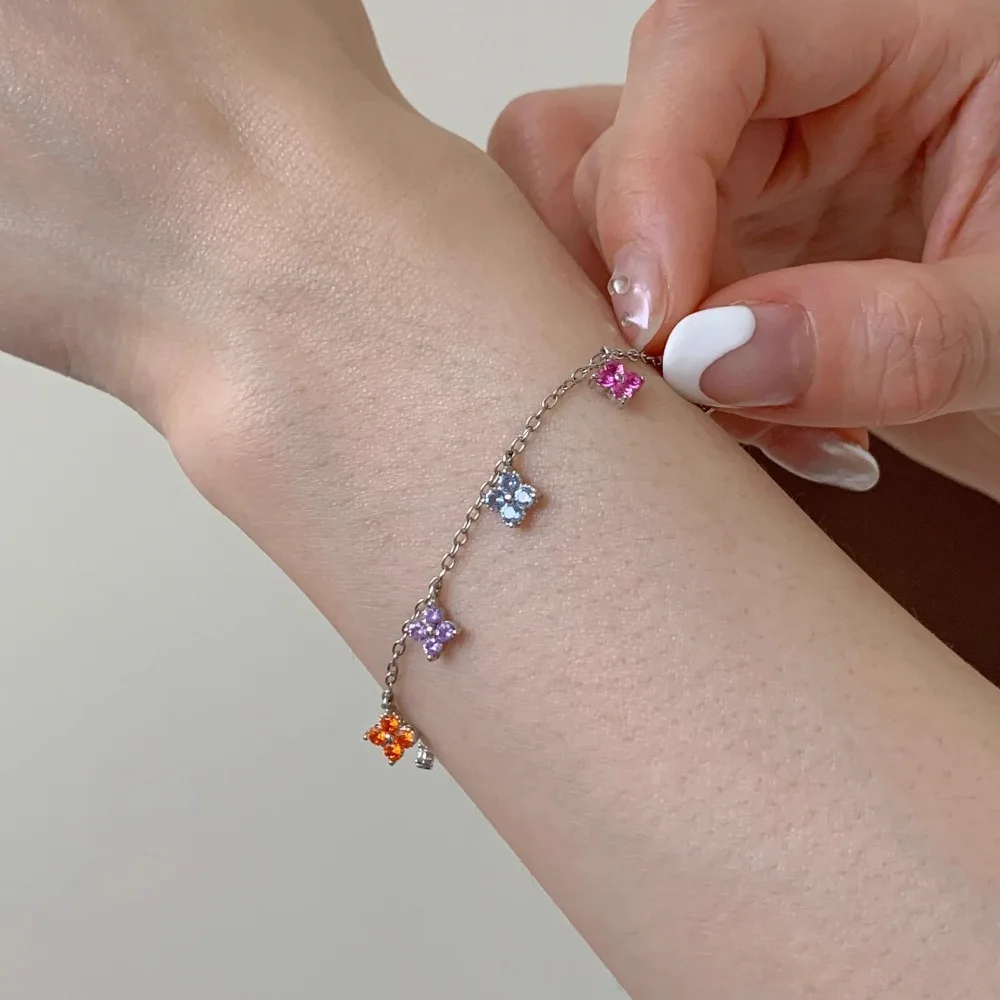

CCFJOYAS 925 Sterling Silver Mini Colorful Zircon Flower Bracelet for Women Girl Light Luxury Exquisite Gold Silver Hand Jewelry