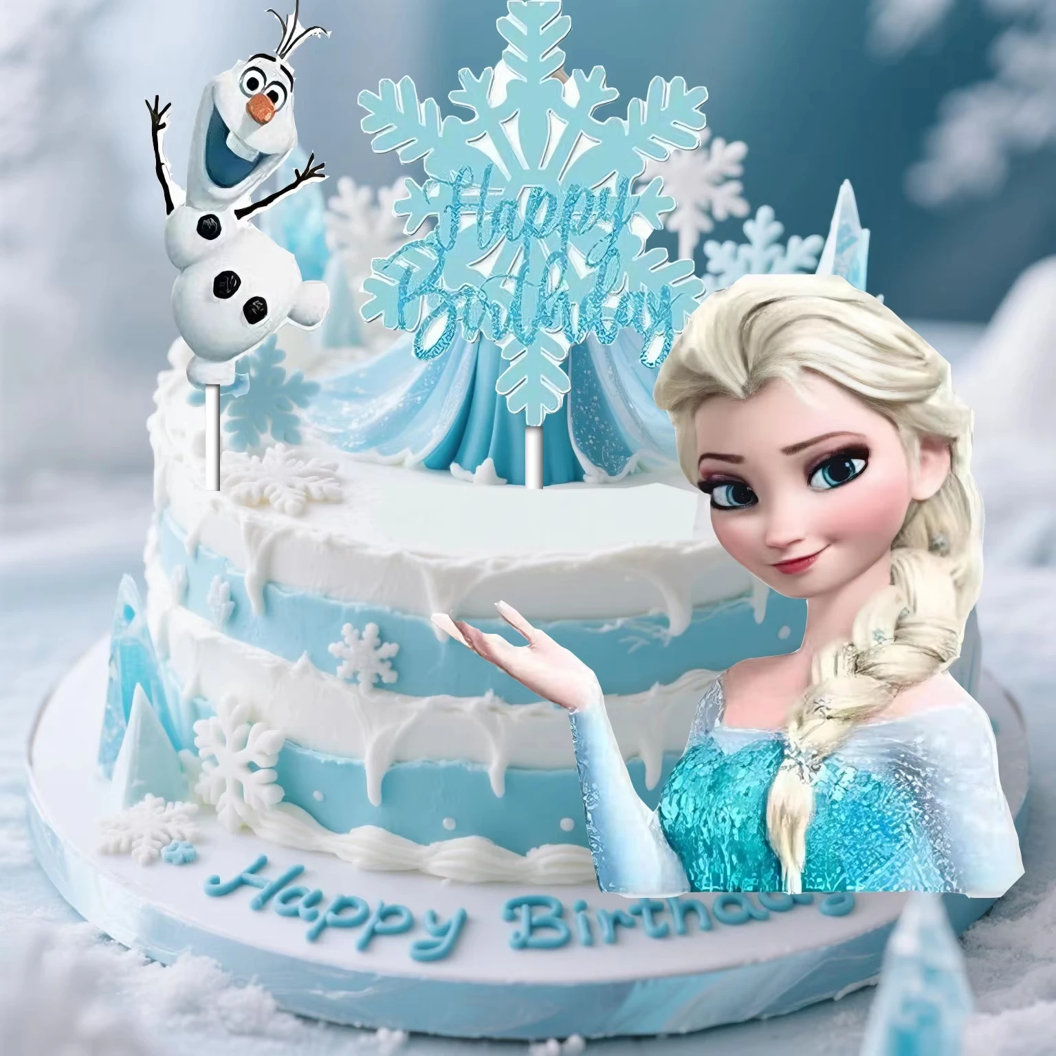 فروزن إلسا برينسيس الأزرق الاكريليك كعكة توبر لحفلة عيد ميلاد الديكور كب كيك القبعات العالية استحمام الطفل العلم كعكة ديكور