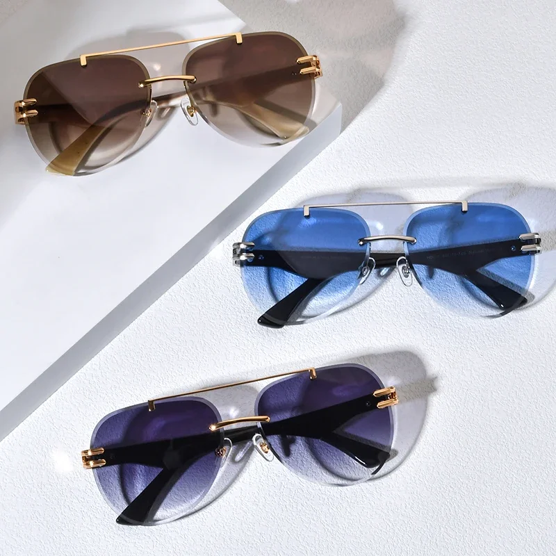 Borregls الجاموس القرن النظارات الشمسية الرجال 2025 جديد فاخر العلامة التجارية تصميم بدون شفة نظارات شمسية كبيرة الحجم النايلون عدسة هواة نظارات 0039