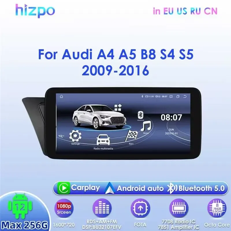 Hizpo Pro 10.33inch Android Car Radio Intelligent Systems For Audi A4 A5 B8 S4 S5 2009-2016 Multimedia Navi Stereo CarPlay Auto