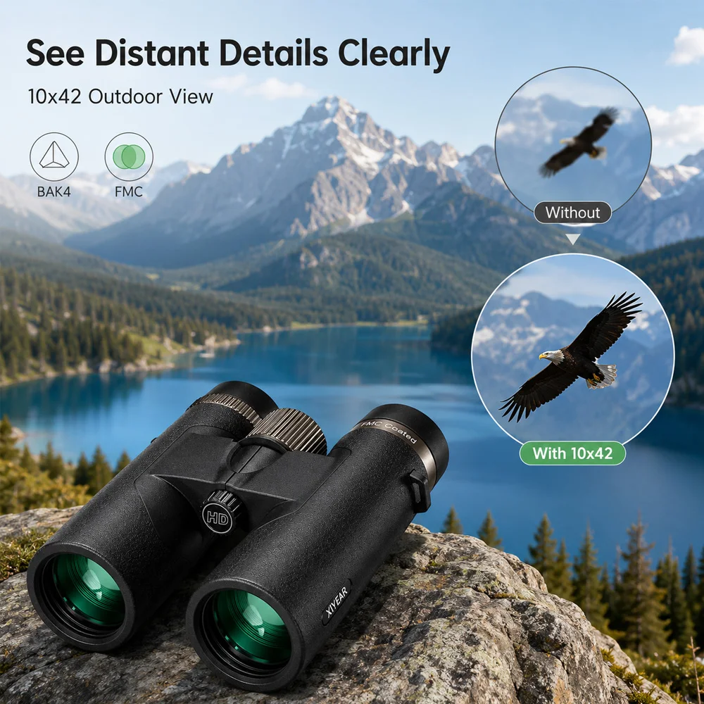 XIYEAR 10x42 ED Binoculars with Extra-Low Dispersion Objective Lenses For Adults Birdwatching BAK4 & FMC Optic System