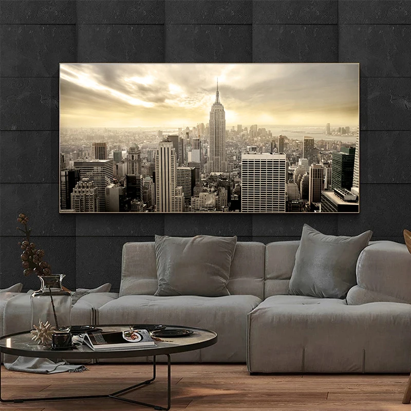 نيويورك مدينة الغروب و للرؤية الليلية المشارك قماش اللوحة Skline مانهاتن المشهد جدار الفن صور غرفة المعيشة ديكور المنزل