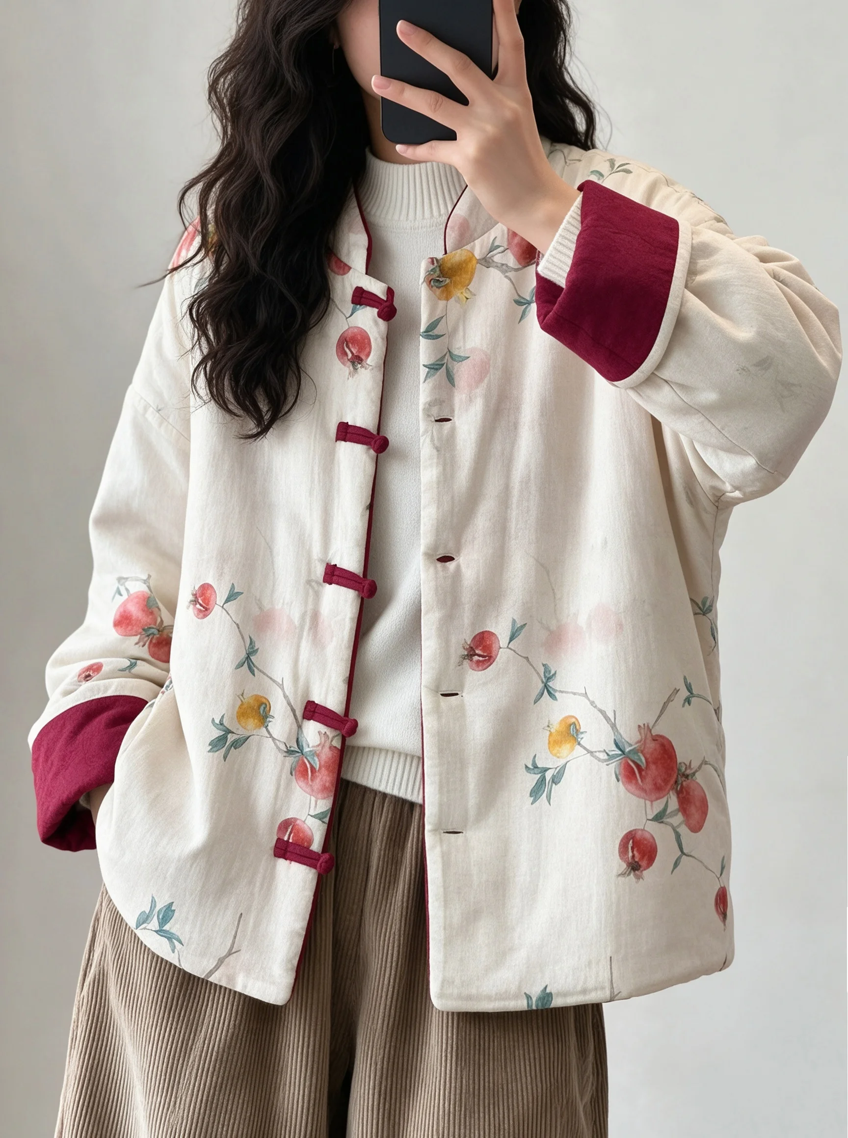 Double-Sided Wear Handmade Embroidered Cotton Jacket Women's Winter Traditional Chinese Style Coat with Button Closure