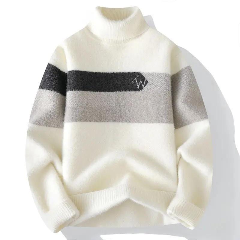 Männer Mode Farbe block Pullover Männer Casual Stricken Pullover Herren Dicke Warme Lose Gestrickte Pullover 2024 Winter Streetwear