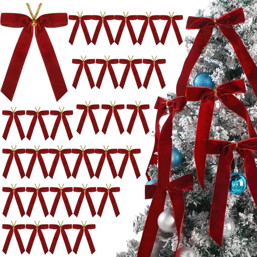 Riceshoot 30 قطعة قوس عيد الميلاد المخملي لشجرة عيد الميلاد الحرف الريفية هدية الانحناء عيد الميلاد جارلاند هدايا كبيرة الحفلات داخلي o #1