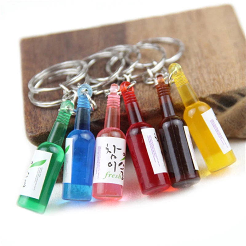 Novelty Korean Style Beer Bottles Keychain Men Women Cute Cocktail Bottle Key Ring Chain On Pants Jewelry Wedding Party Gifts