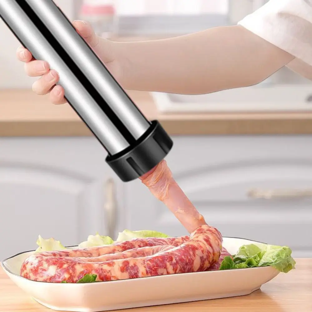 

Manaul Sausage Maker Stainless Steel Widened Tube Sausage Filler with 4 Size Filling Nozzle Professional Sausage Stuffer Home