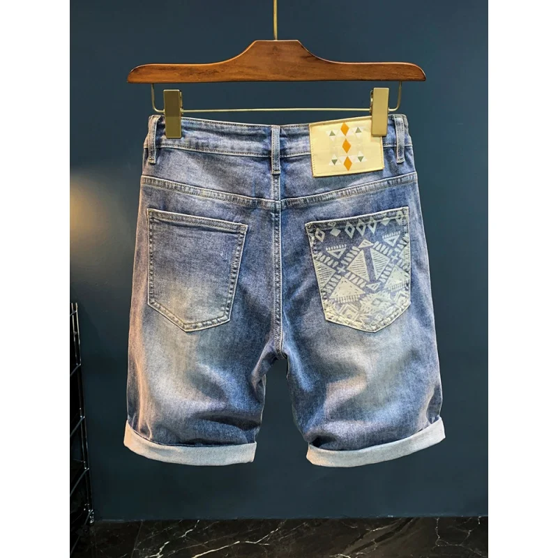 Pantaloncini estivi da uomo di fascia alta stampa moda uomo Denim a gamba dritta quinto pantalone 2024nuovi pantaloni Capri elasticizzati