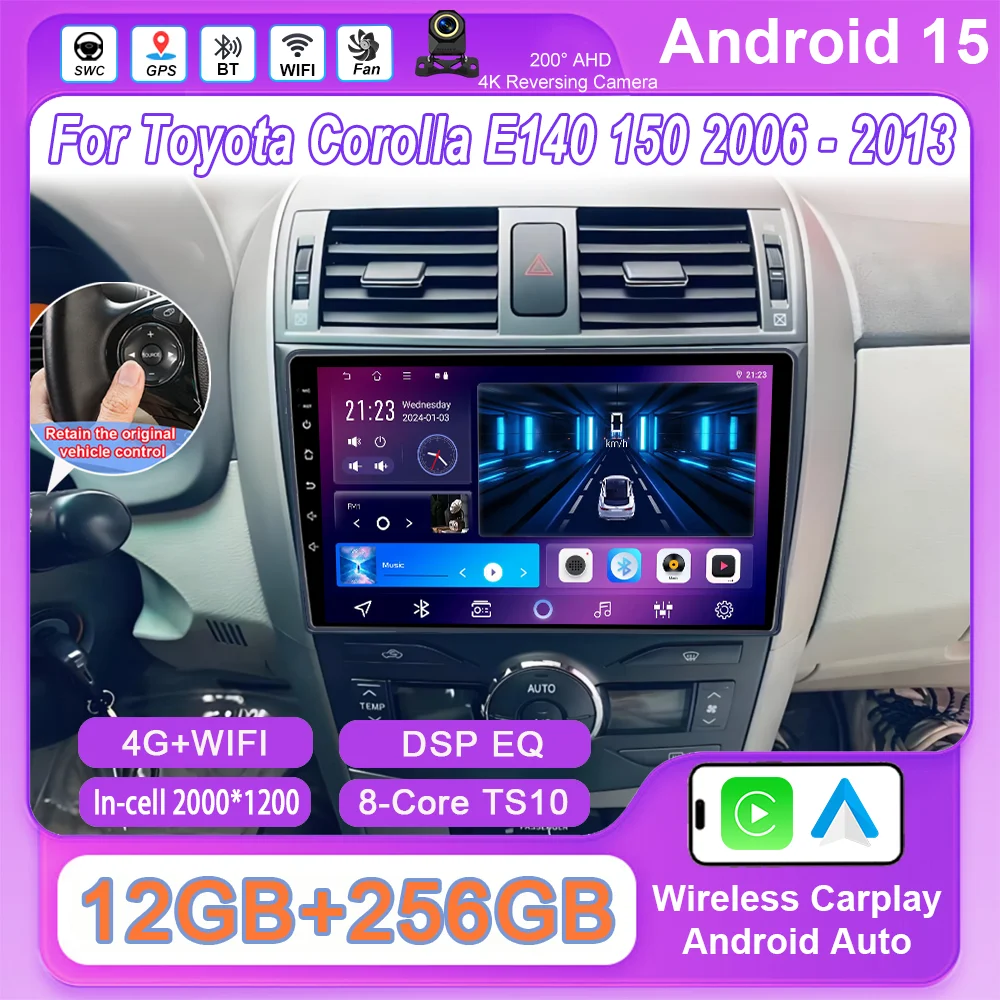 

Car Android 15 Radio Stereo Auto For Toyota Corolla E140 150 2006-2013 Multimedia Video Player GPS Navigation Wireless Carplay