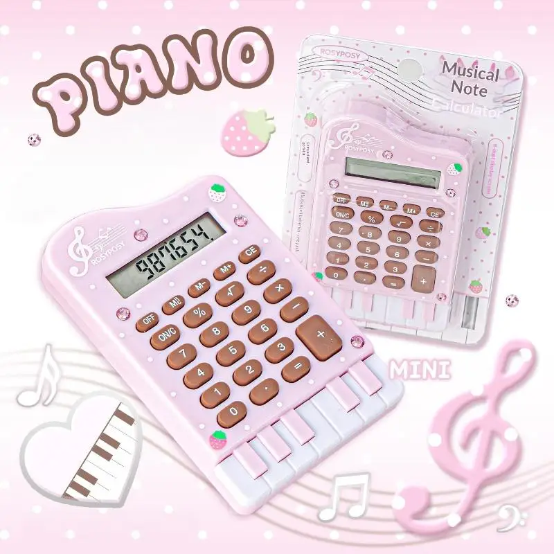 Cute Piano Shape Mini Calculator 8 Digits Portable Office Calculator Pocket Student Calculator Home And School Stationery