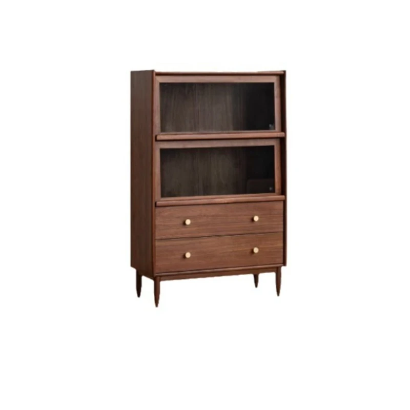 

Solid wood side cabinet Modern simple living room storage locker Black walnut glass wall storage cabinet