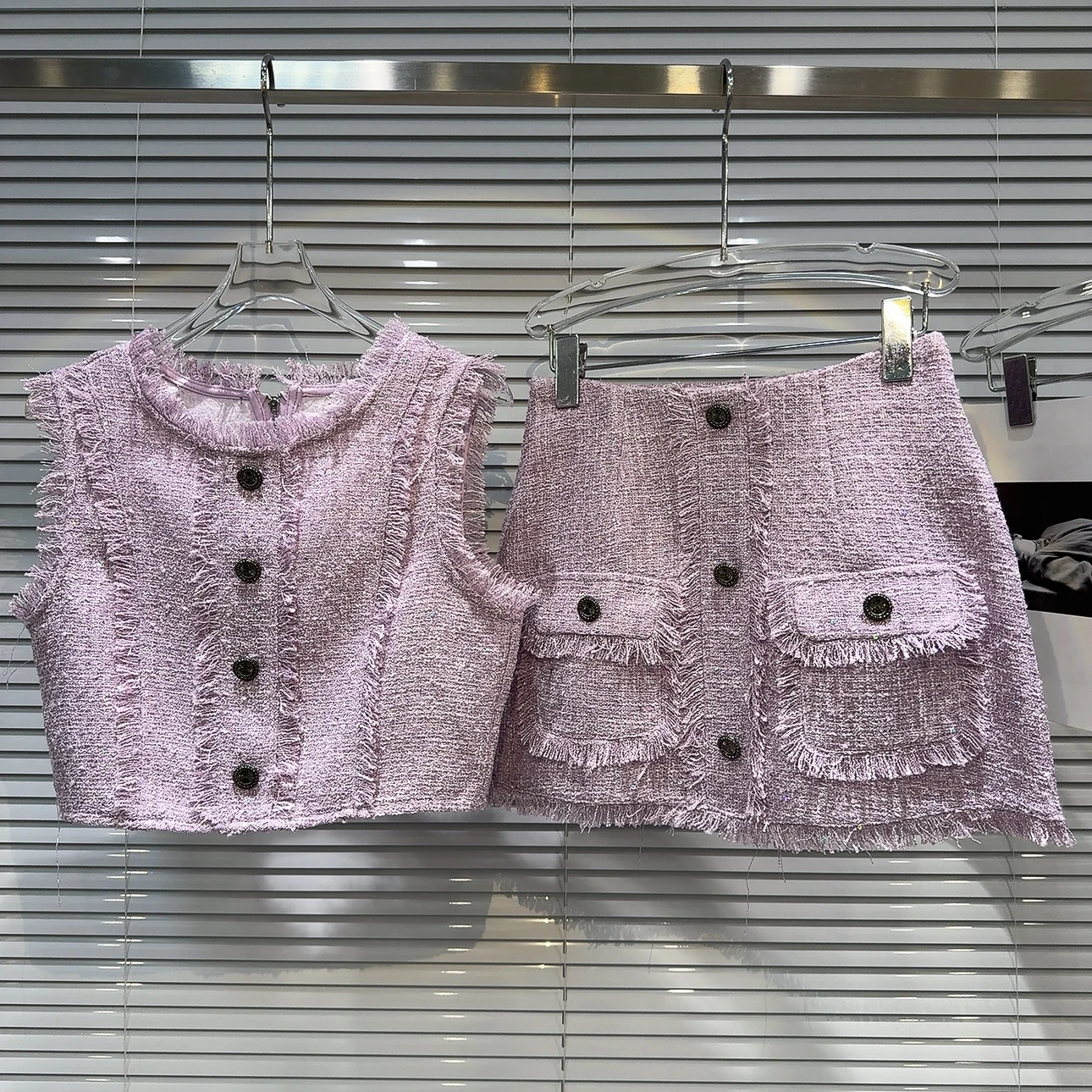 2026 Autumn New Style Women's Fashion Set Short Skirt Vest Thickened Tassel  Small Fragrance Style Two-Piece Suit