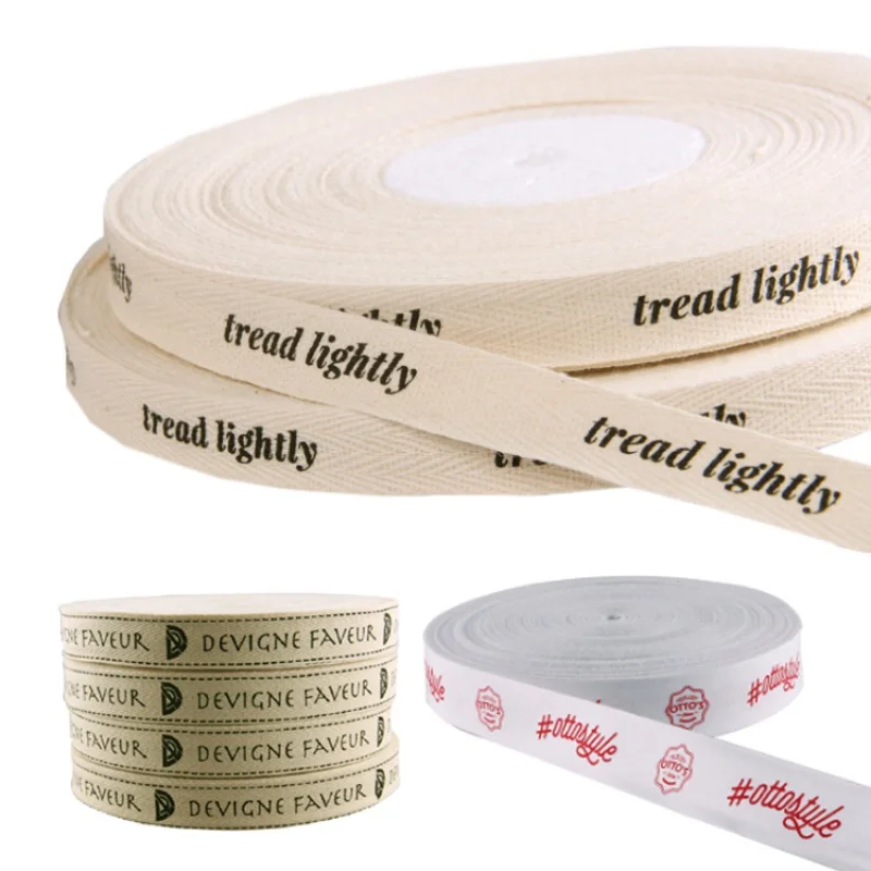 Ribbon customizationWholesale Design Custom Printed Name Logo Labels Tape Organic Cotton Ribbon