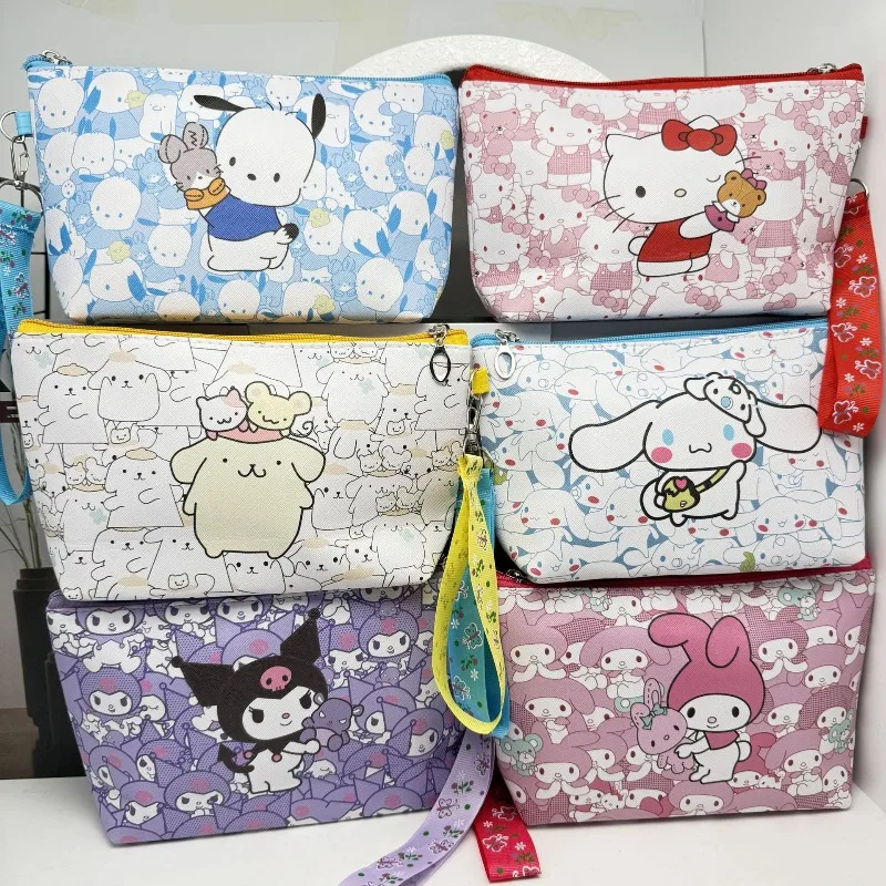 

Kawaii Sanrio Hello Kitty Portable Cosmetic Bag Cartoon Kuromi Cinnamoroll Large Capacity Waterproof Toiletry Bag Coin Purse
