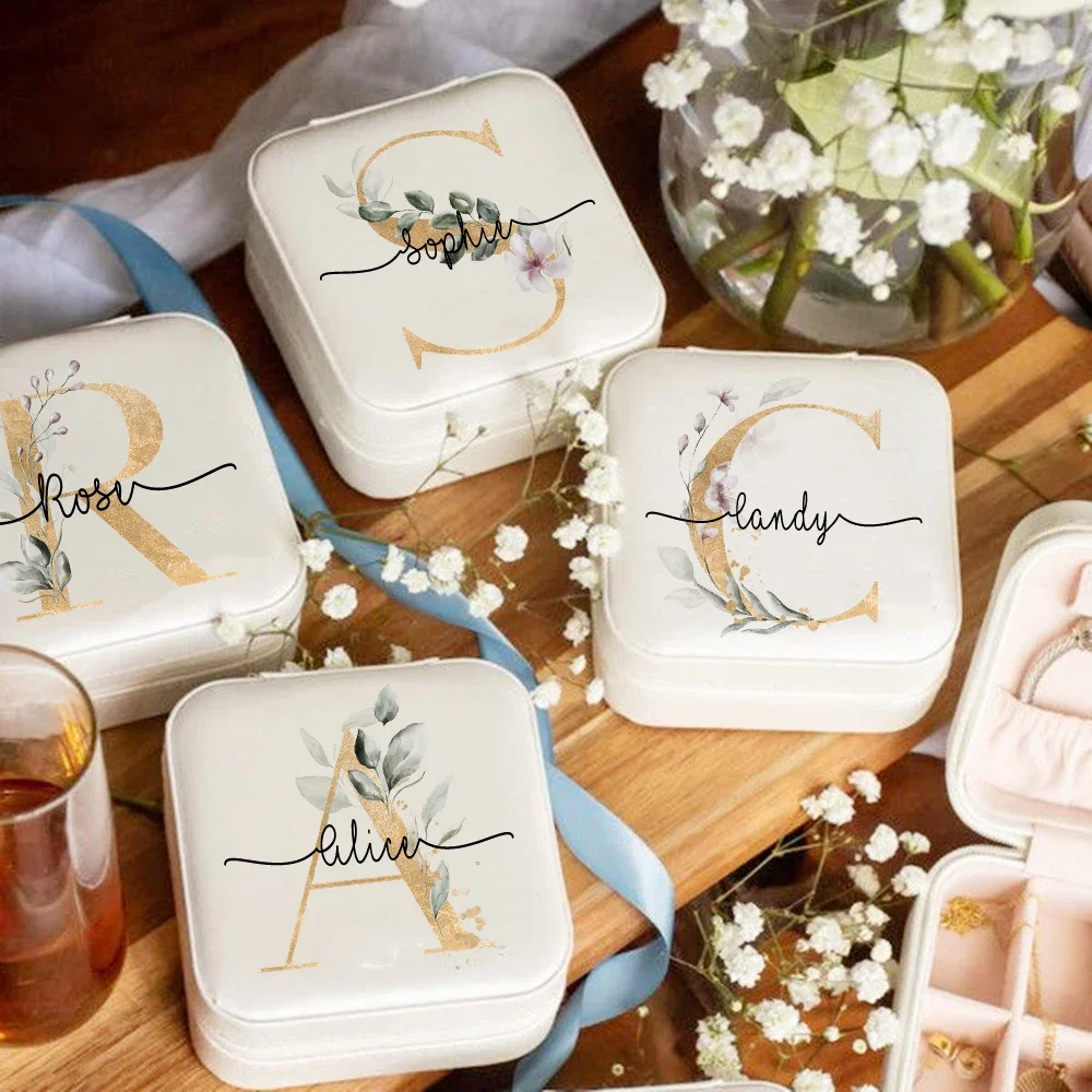 

Personalized Custom Letter with Name Jewelry Box Ring Boxes Travel Girls Jewellery Case Bridesmaid Proposal Birthday Mother Gift