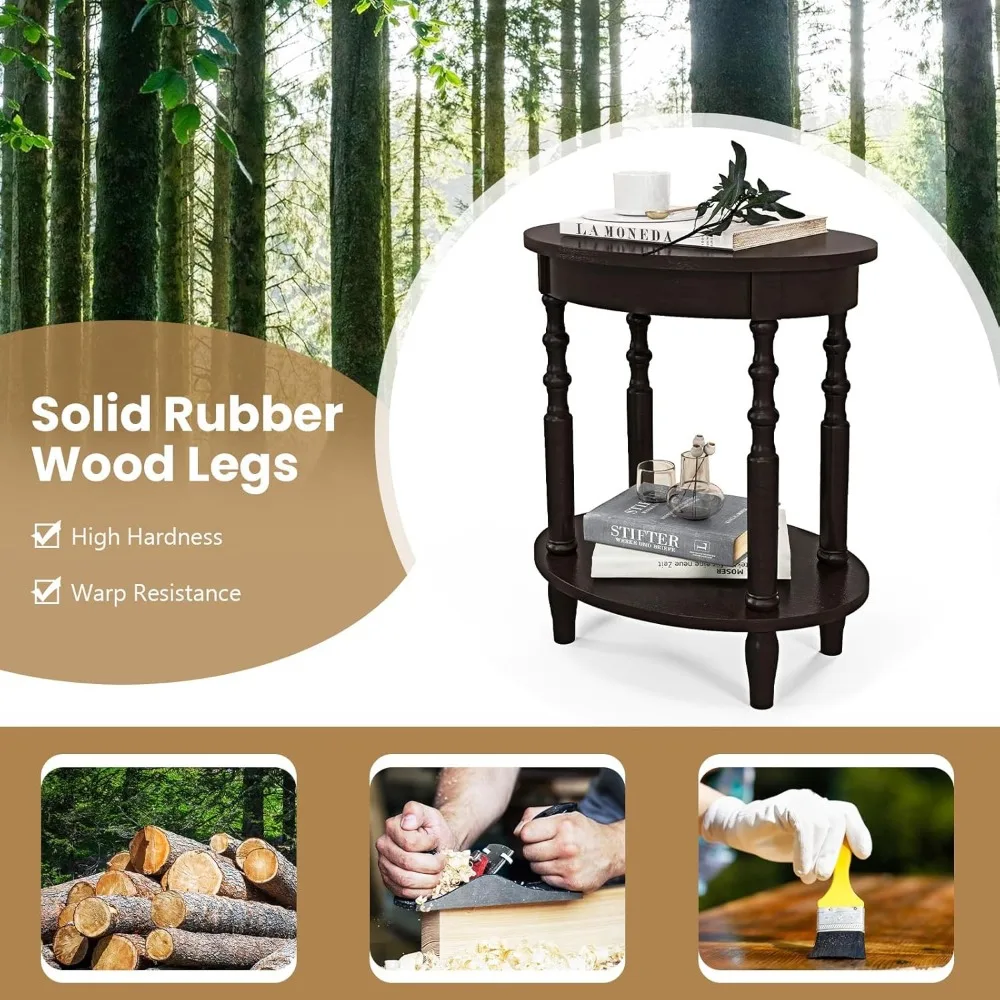 طاولة جانبية للأريكة البيضاوية الحديثة بطبقتين مع رف تخزين وأرجل خشبية صلبة وطاولة مدمجة لغرفة المعيشة ومنضدة غرفة النوم #5