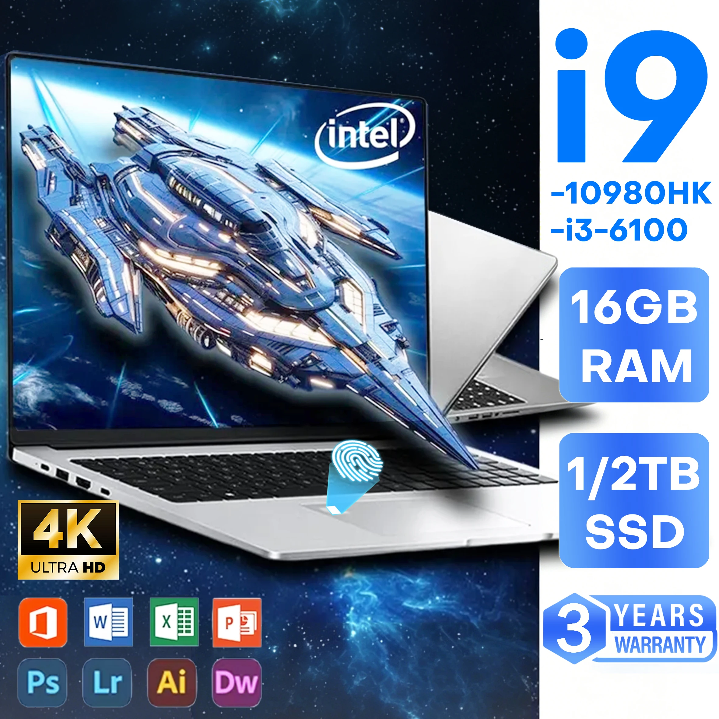 New i9 Laptop 15.6"Computer PC Intel Core i9 10980HK Windows 11 16GB RAM 1TB SSD Fingerprint Unlock Notebook Backlight Laptop